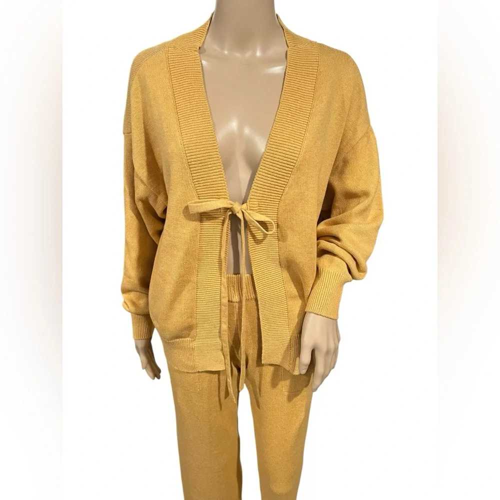 NWOT Free People Beach Womens Solar 2 Piece Cardigan & Pants Set XS Gold Heather - Picture 5 of 13